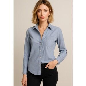 GAP Fitted Boyfriend Shirt Light Blue Silver Dots Long Sleeve Collared Button S